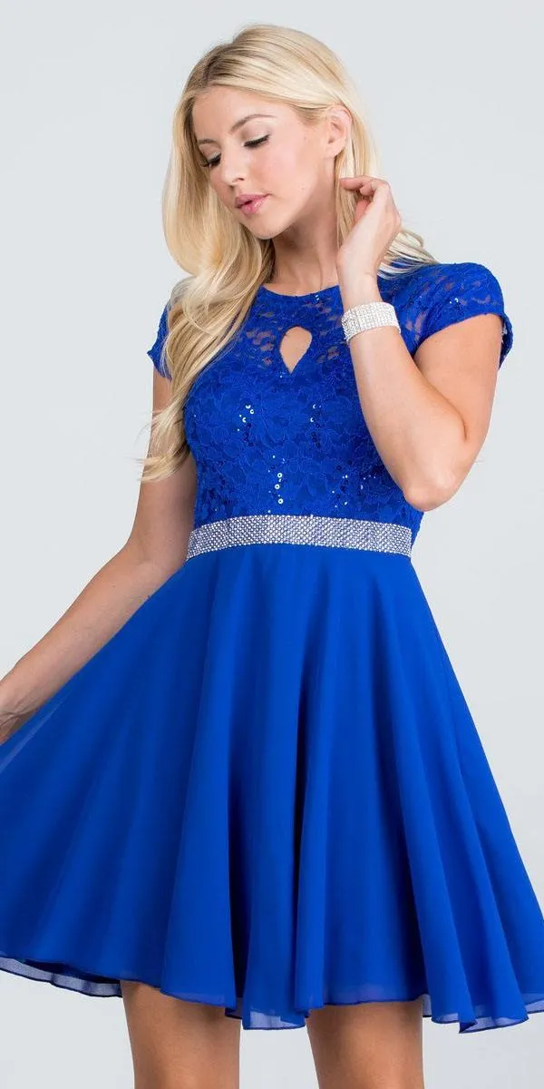 La Scala 25390 Embellished Waist Short A-Line Cocktail Dress