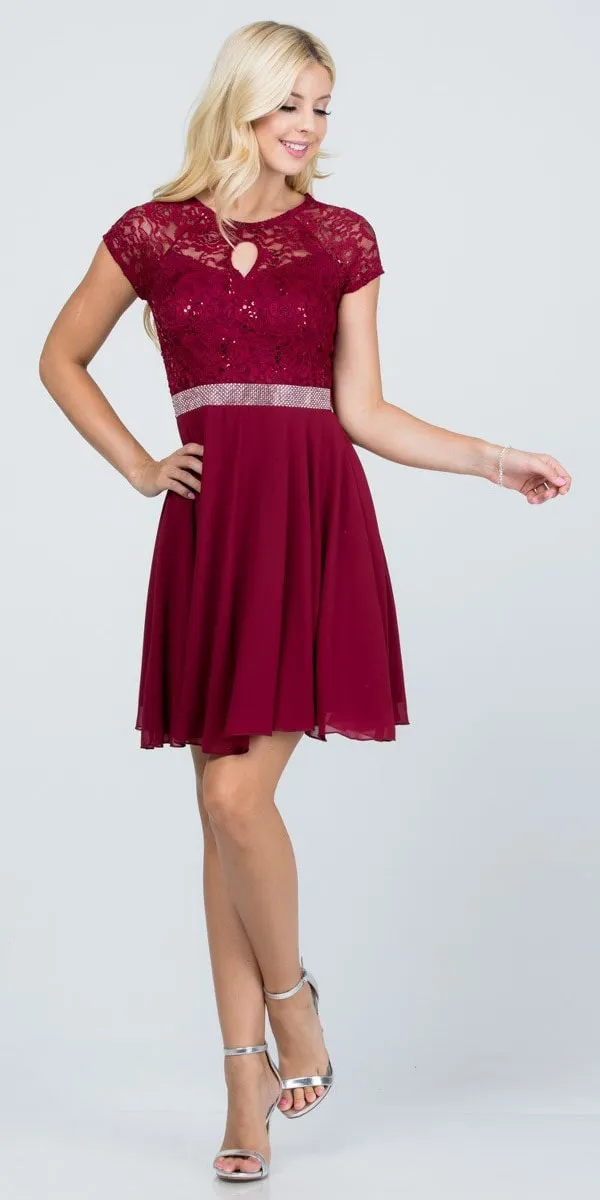 La Scala 25390 Embellished Waist Short A-Line Cocktail Dress