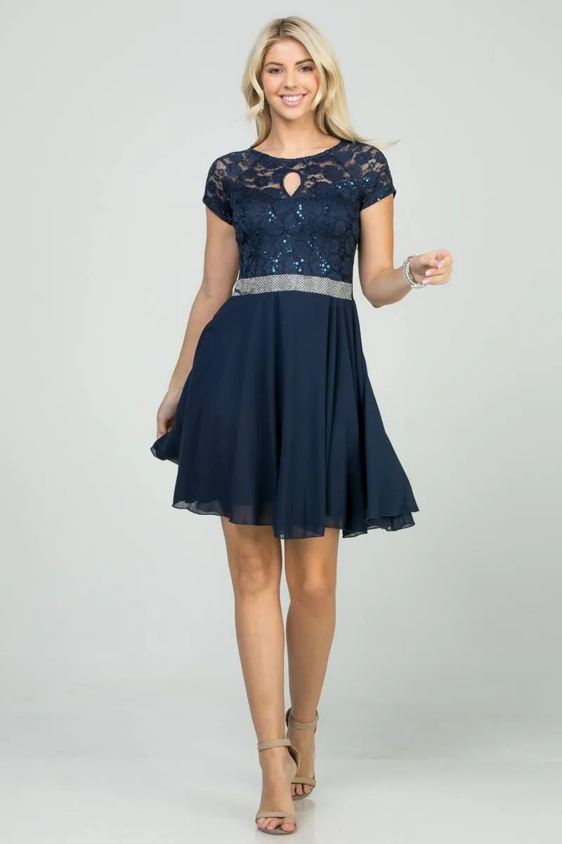La Scala 25390 Embellished Waist Short A-Line Cocktail Dress