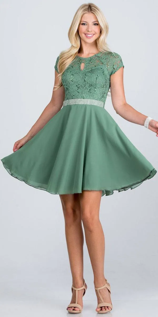La Scala 25390 Embellished Waist Short A-Line Cocktail Dress