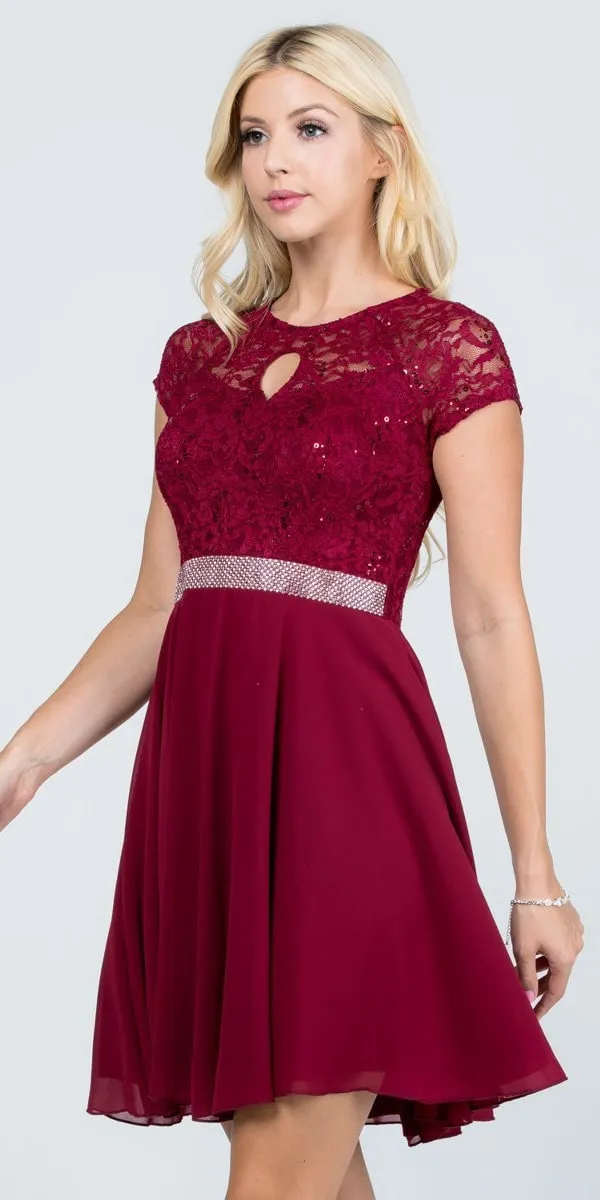 La Scala 25390 Embellished Waist Short A-Line Cocktail Dress