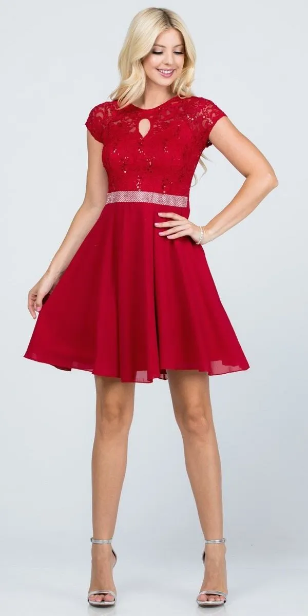 La Scala 25390 Embellished Waist Short A-Line Cocktail Dress