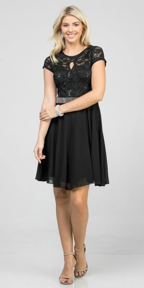 La Scala 25390 Embellished Waist Short A-Line Cocktail Dress