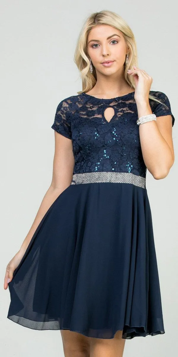 La Scala 25390 Embellished Waist Short A-Line Cocktail Dress