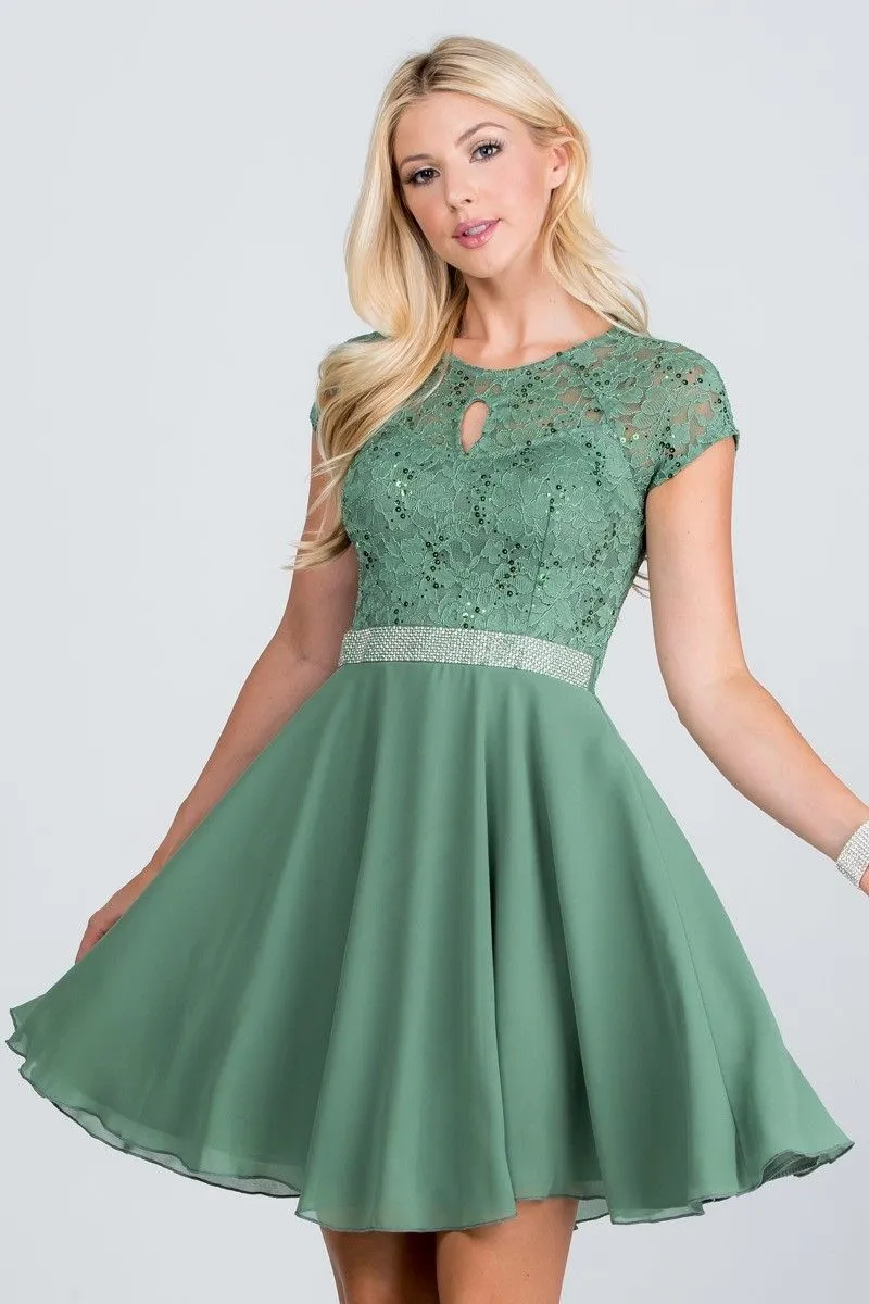 La Scala 25390 Embellished Waist Short A-Line Cocktail Dress