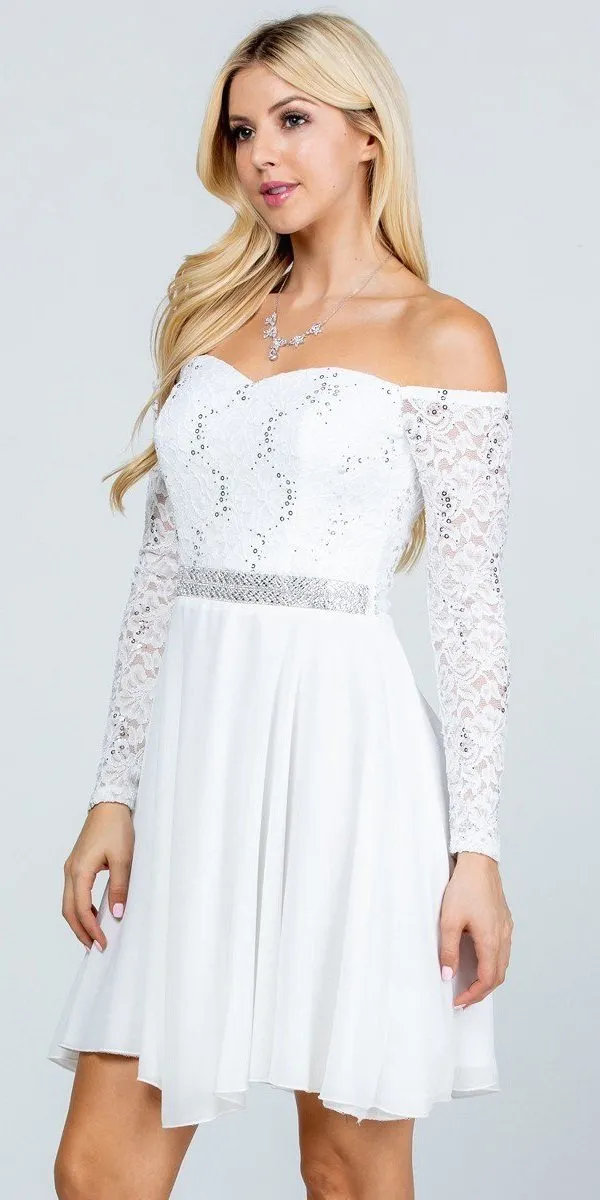 La Scala 25406 Off-Shoulder Long Sleeved Short Cocktail Dress