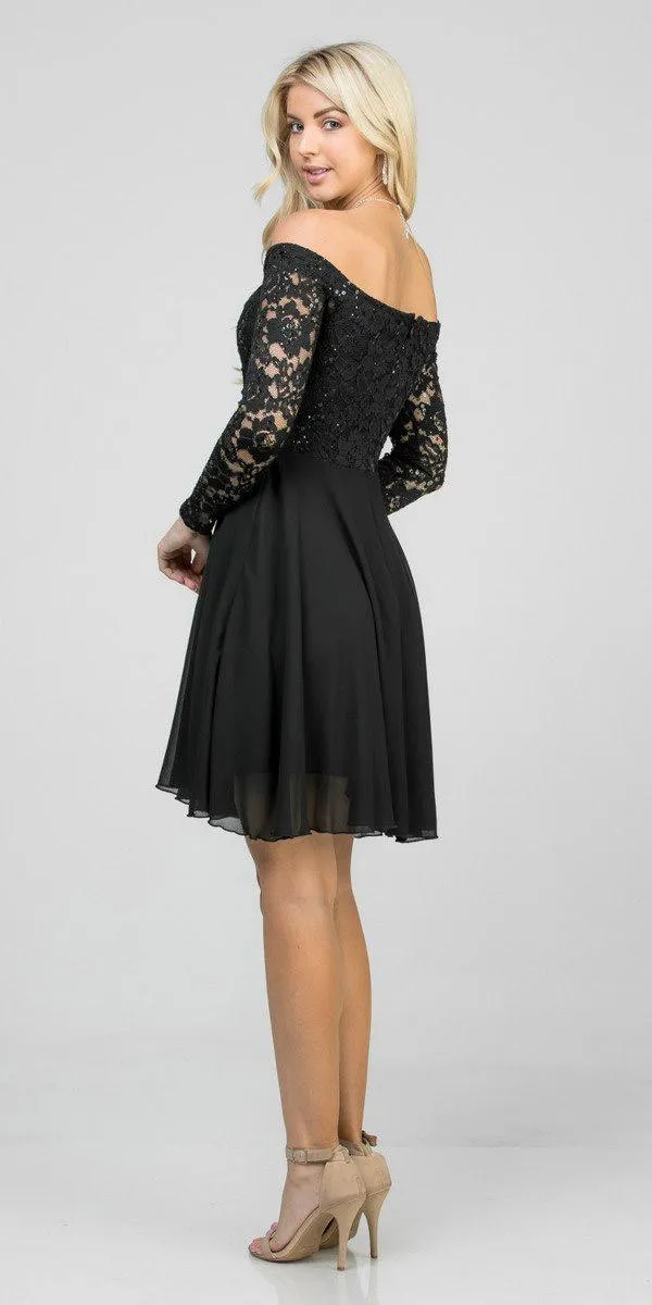 La Scala 25406 Off-Shoulder Long Sleeved Short Cocktail Dress