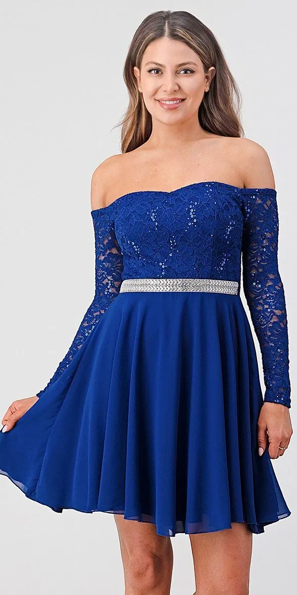 La Scala 25406 Off-Shoulder Long Sleeved Short Cocktail Dress
