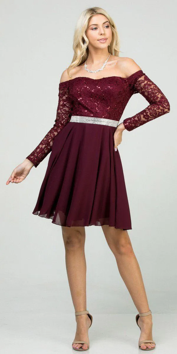 La Scala 25406 Off-Shoulder Long Sleeved Short Cocktail Dress