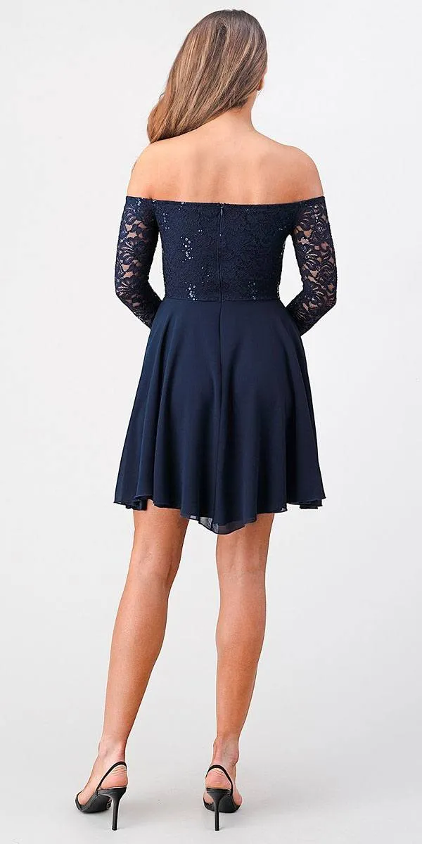 La Scala 25406 Off-Shoulder Long Sleeved Short Cocktail Dress