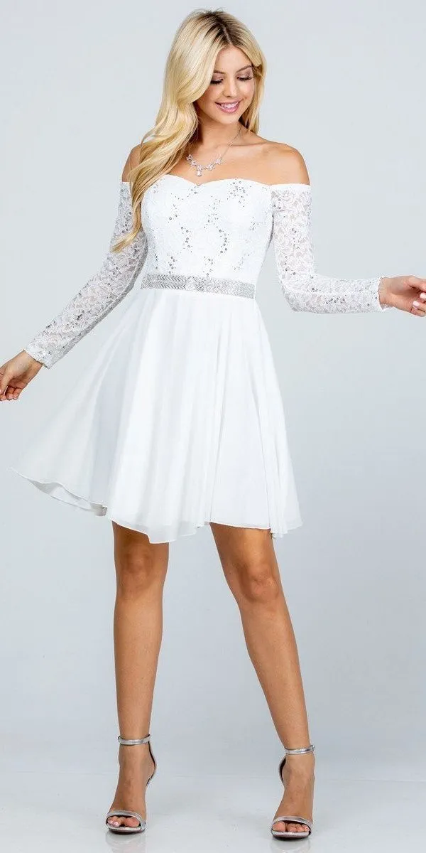 La Scala 25406 Off-Shoulder Long Sleeved Short Cocktail Dress
