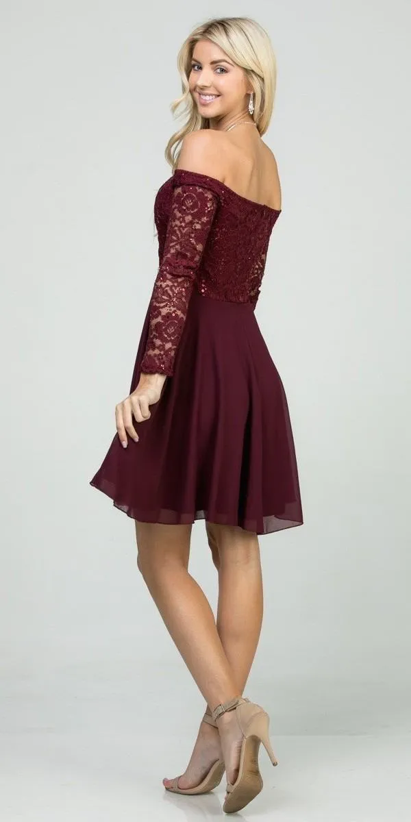 La Scala 25406 Off-Shoulder Long Sleeved Short Cocktail Dress