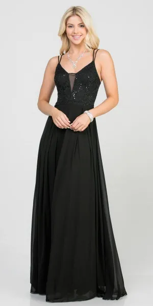 La Scala 25547 Long A-Line Chiffon Lace Dress Spaghetti Straps