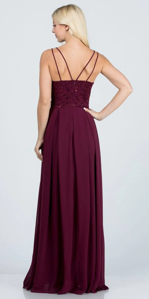 La Scala 25547 Long A-Line Chiffon Lace Dress Spaghetti Straps