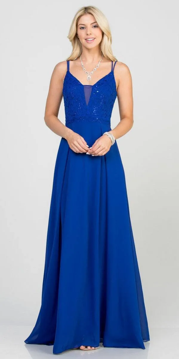 La Scala 25547 Long A-Line Chiffon Lace Dress Spaghetti Straps