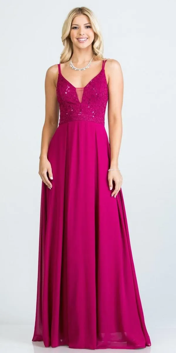 La Scala 25547 Long A-Line Chiffon Lace Dress Spaghetti Straps