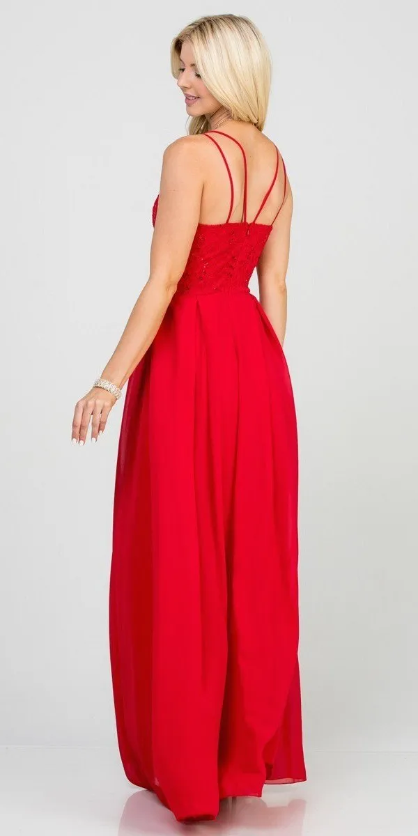 La Scala 25547 Long A-Line Chiffon Lace Dress Spaghetti Straps