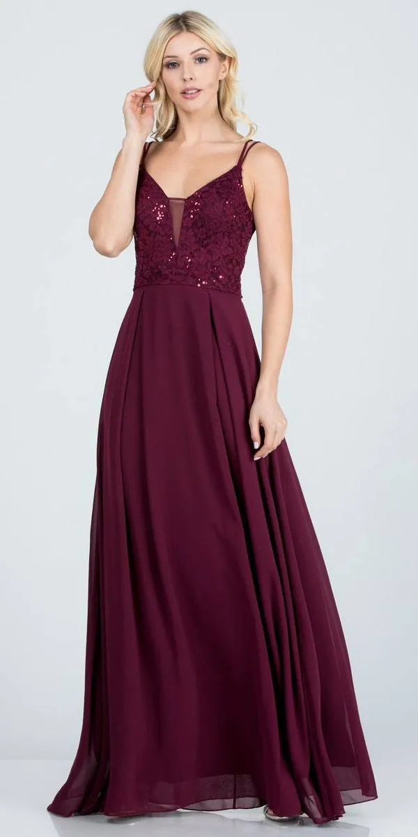 La Scala 25547 Long A-Line Chiffon Lace Dress Spaghetti Straps
