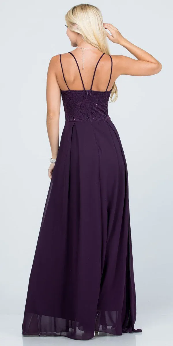 La Scala 25547 Long A-Line Chiffon Lace Dress Spaghetti Straps