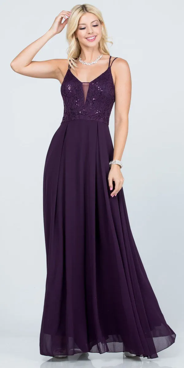 La Scala 25547 Long A-Line Chiffon Lace Dress Spaghetti Straps