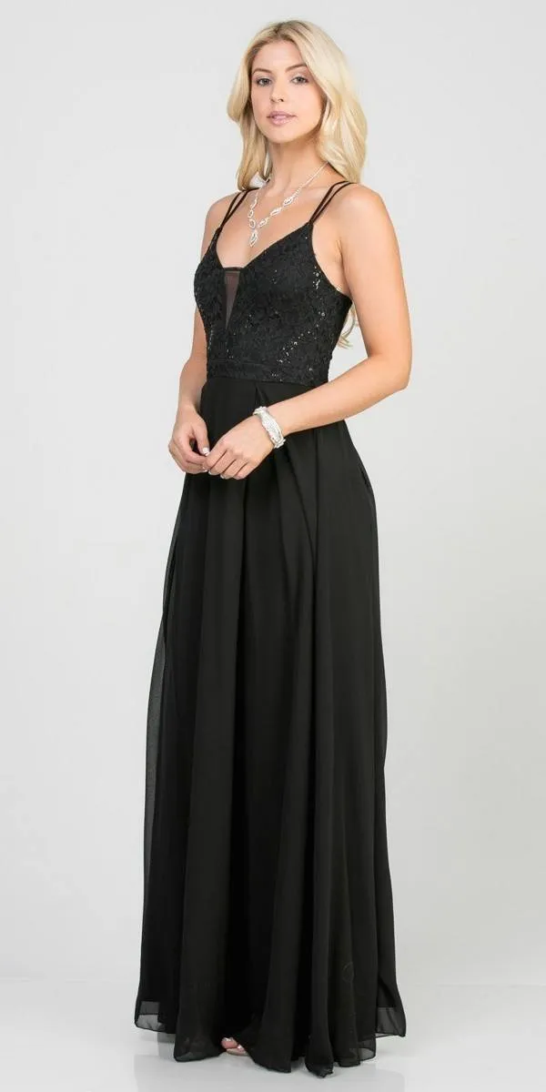 La Scala 25547 Long A-Line Chiffon Lace Dress Spaghetti Straps