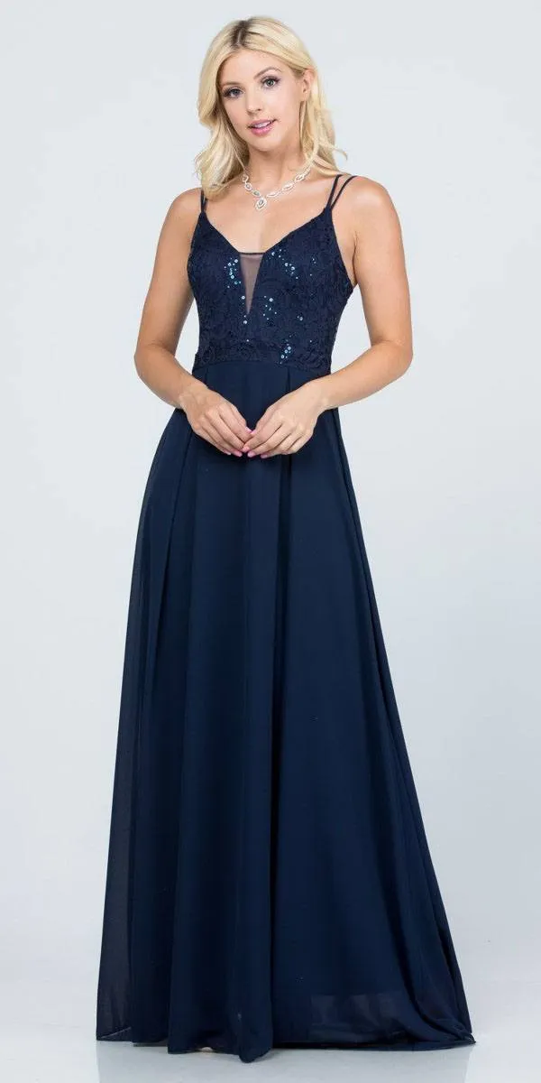 La Scala 25547 Long A-Line Chiffon Lace Dress Spaghetti Straps