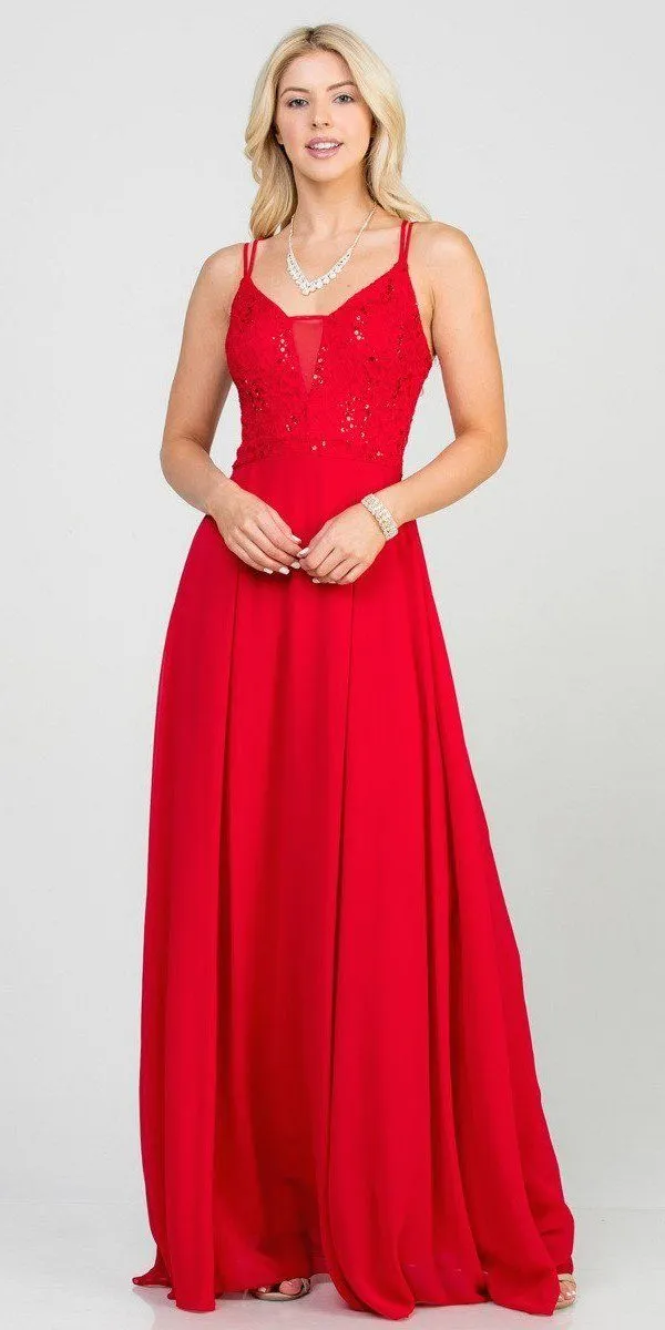 La Scala 25547 Long A-Line Chiffon Lace Dress Spaghetti Straps