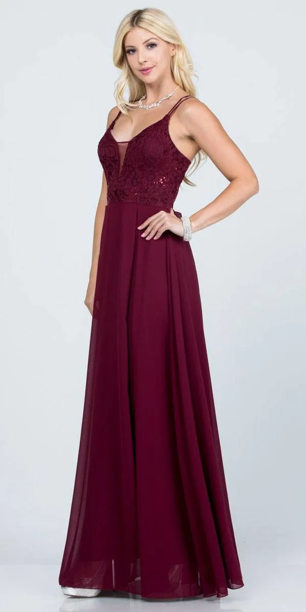 La Scala 25547 Long A-Line Chiffon Lace Dress Spaghetti Straps