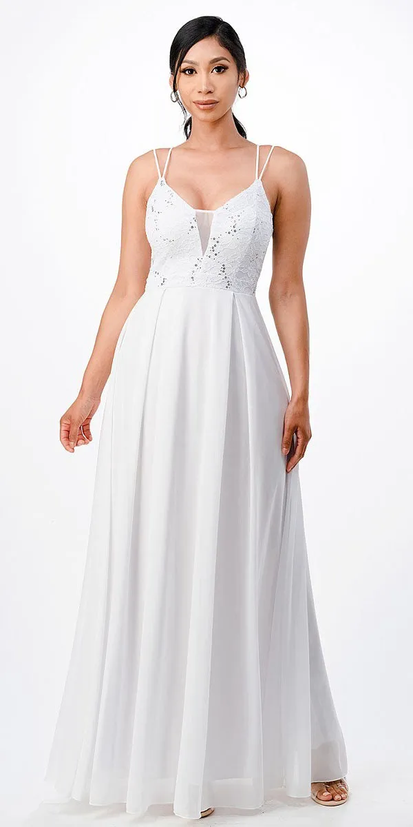 La Scala 25547 Long A-Line Chiffon Lace Dress Spaghetti Straps