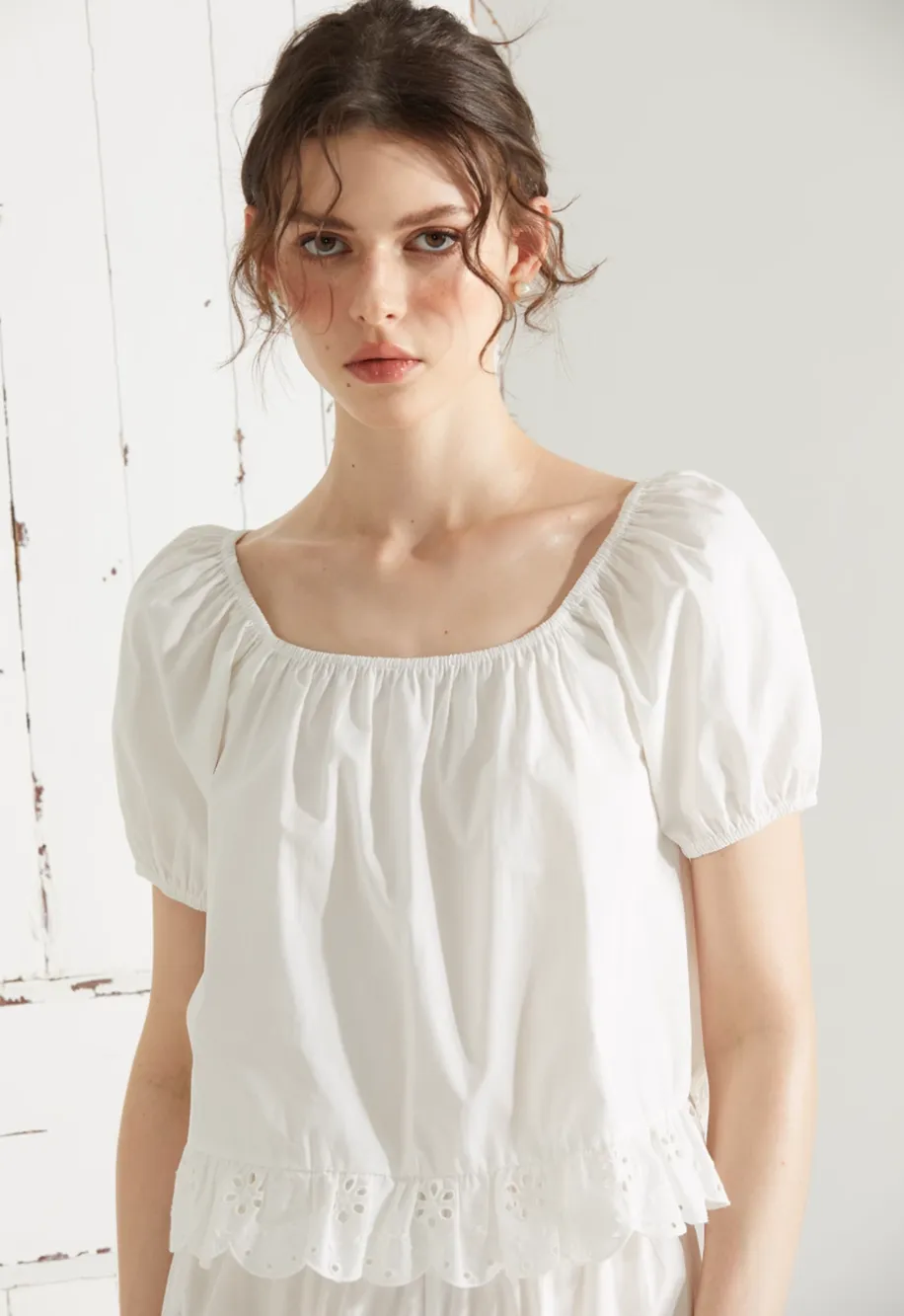 Lace Trim Puff Sleeve Set