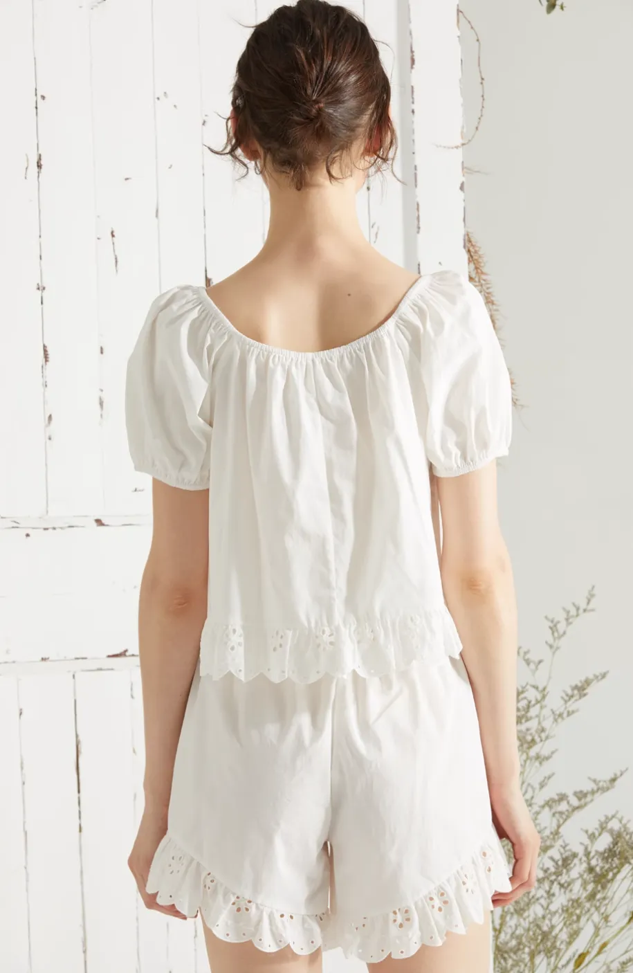 Lace Trim Puff Sleeve Set