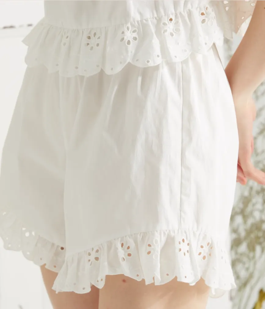 Lace Trim Puff Sleeve Set