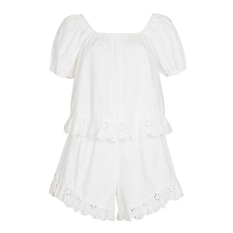 Lace Trim Puff Sleeve Set