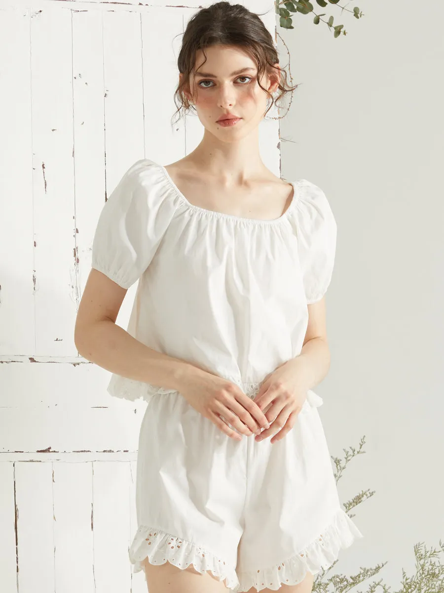 Lace Trim Puff Sleeve Set