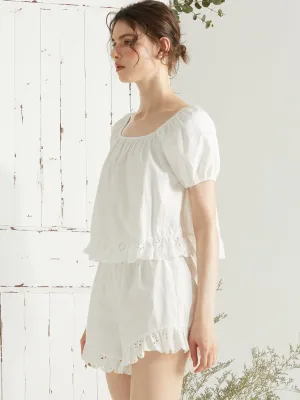 Lace Trim Puff Sleeve Set