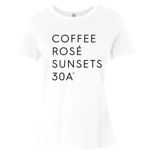 Ladies White & Black "Coffee Rosé Sunsets 30A™" Tee