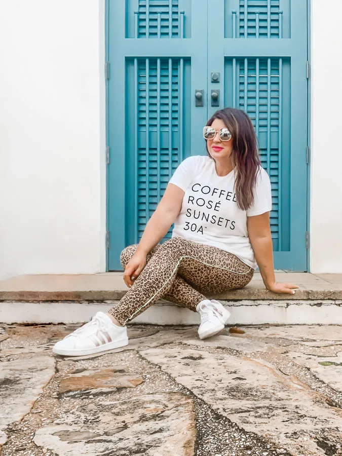 Ladies White & Black "Coffee Rosé Sunsets 30A™" Tee