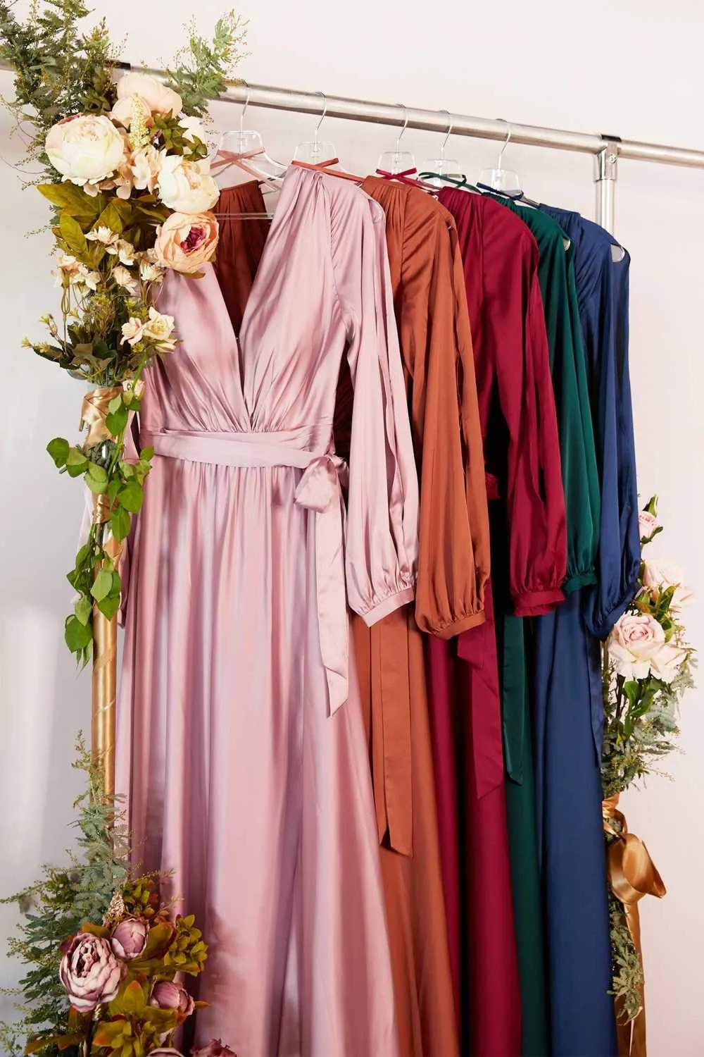Ladivine 7475 Long Split Blouson Sleeve Formal Dress Thigh Split