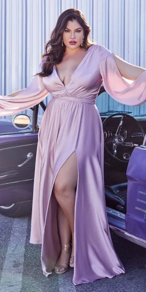 Ladivine 7475C Long Split Blouson Sleeve Formal Dress Thigh Split