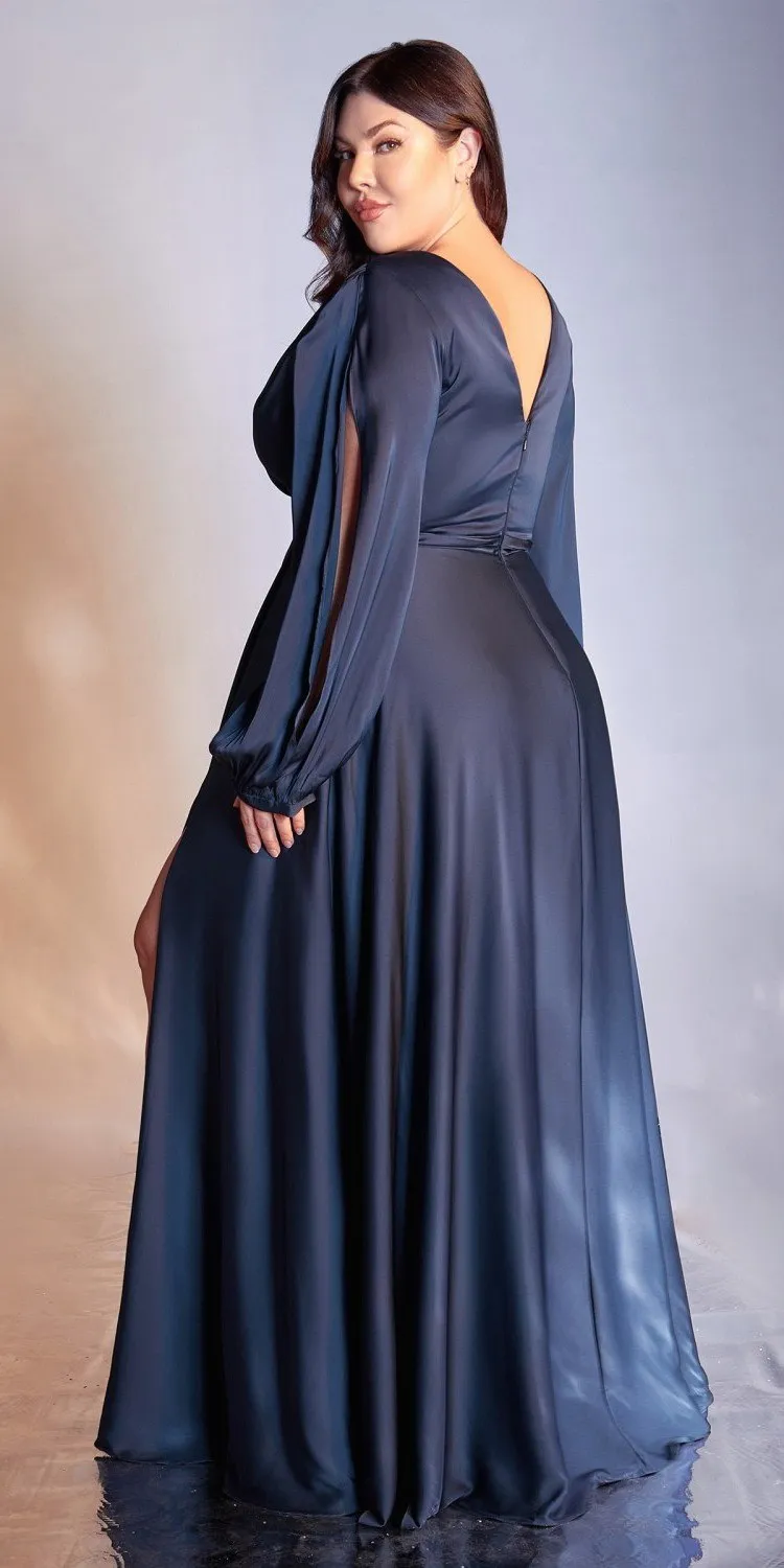 Ladivine 7475C Long Split Blouson Sleeve Formal Dress Thigh Split
