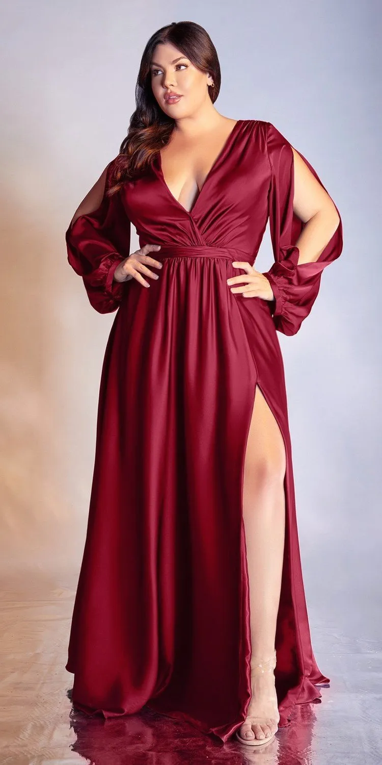 Ladivine 7475C Long Split Blouson Sleeve Formal Dress Thigh Split