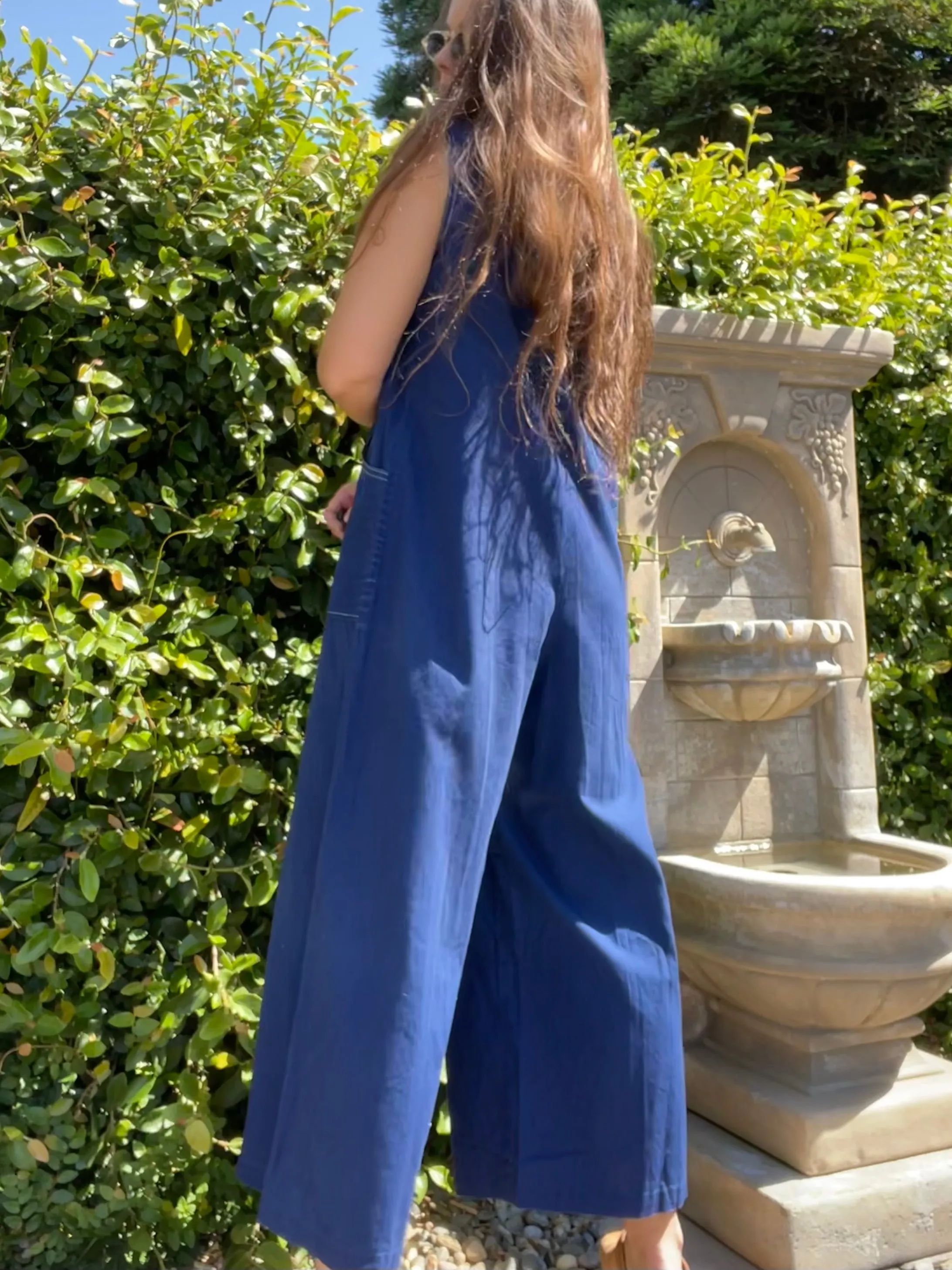 Late 1940s Indigo Cotton Zip Front Wide Leg Jumpsuit
