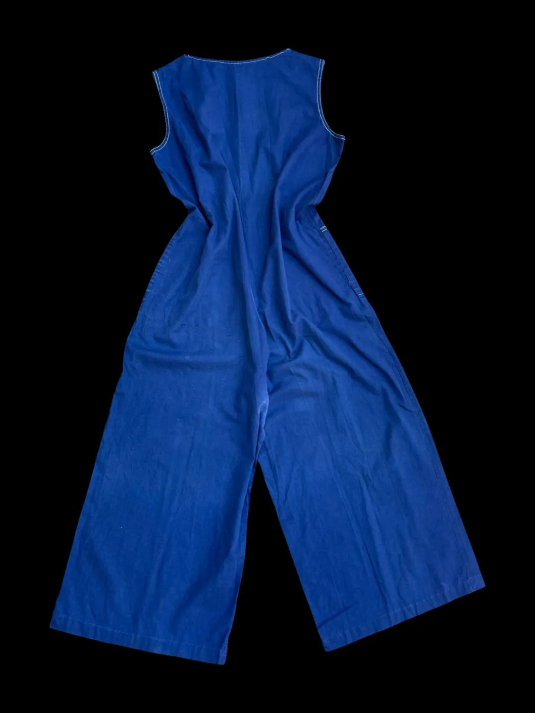 Late 1940s Indigo Cotton Zip Front Wide Leg Jumpsuit