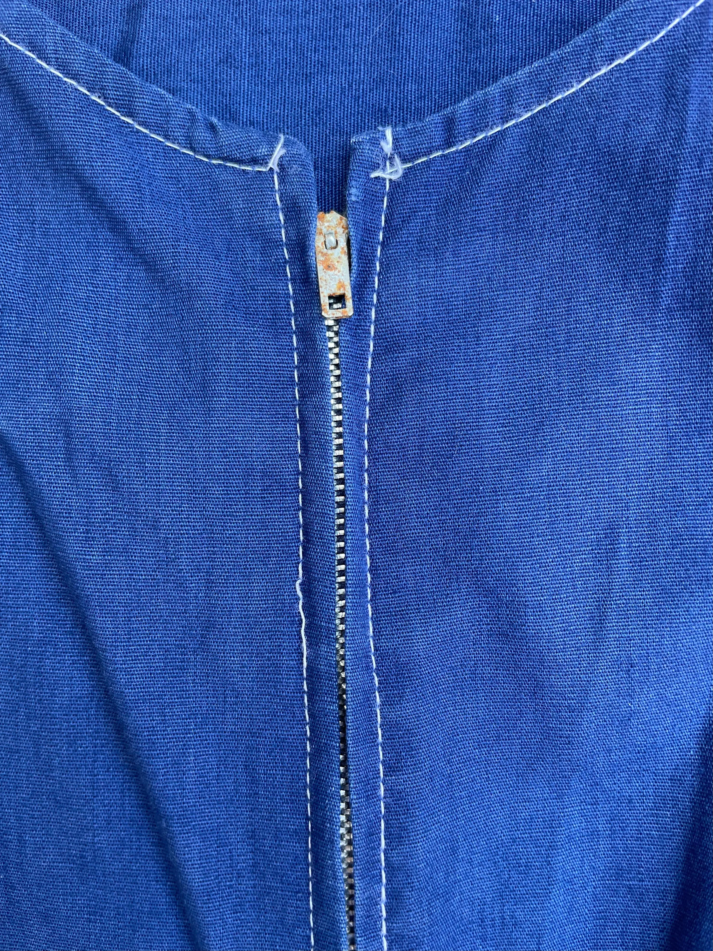 Late 1940s Indigo Cotton Zip Front Wide Leg Jumpsuit