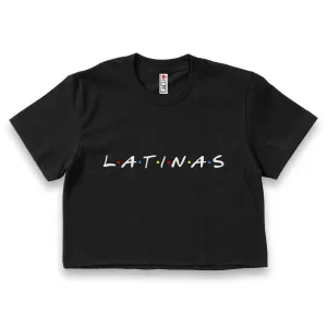 'Latinas' Friends Inspired Crop Top Shirt - Black - Premium Ring-Spun Cotton