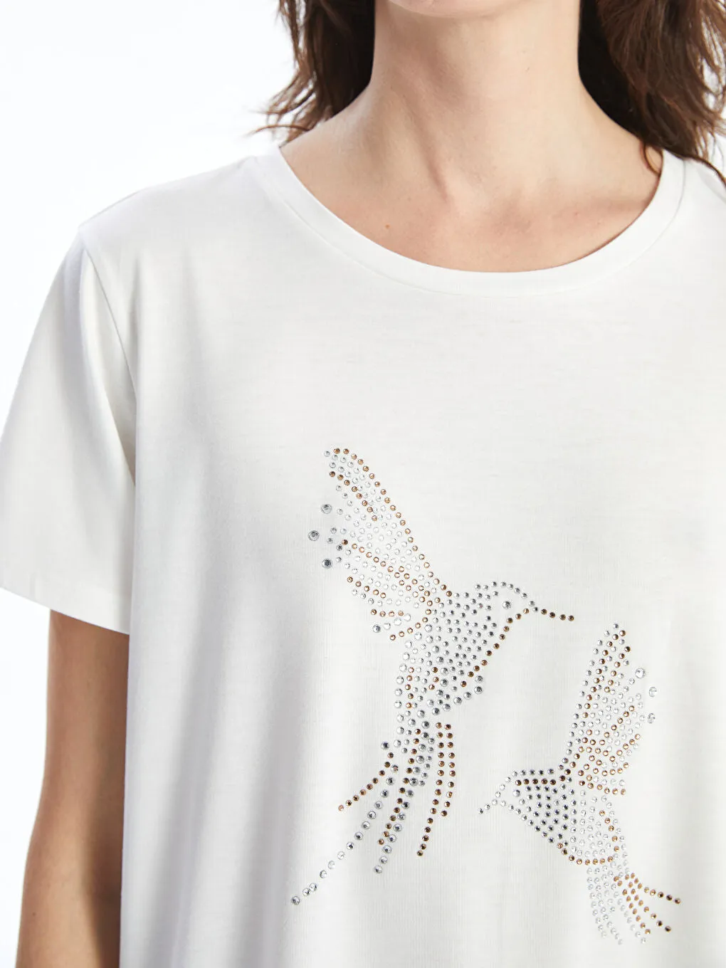 LCWAIKIKI Classic Ecru Crew Neck Printed Women T-Shirt