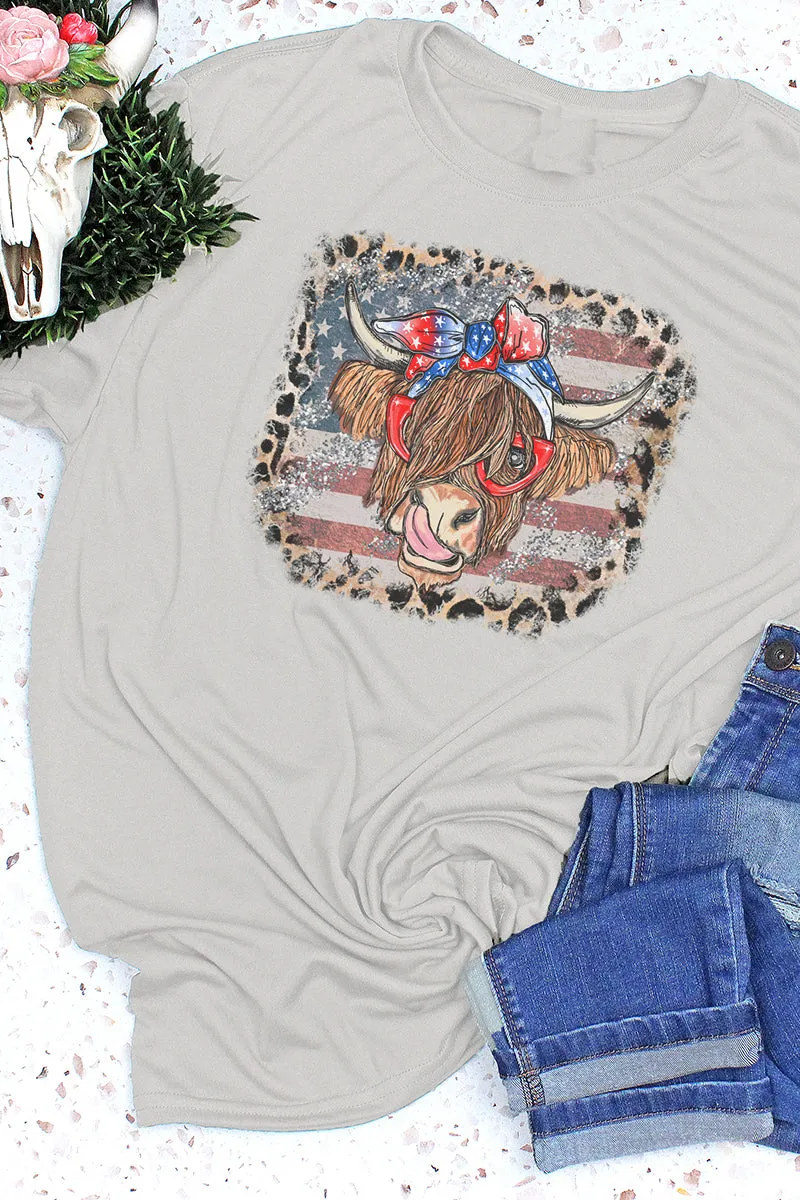 Leopard Framed Patriotic Highland Cow Adult Fusion ChromaSoft Performance T-Shirt