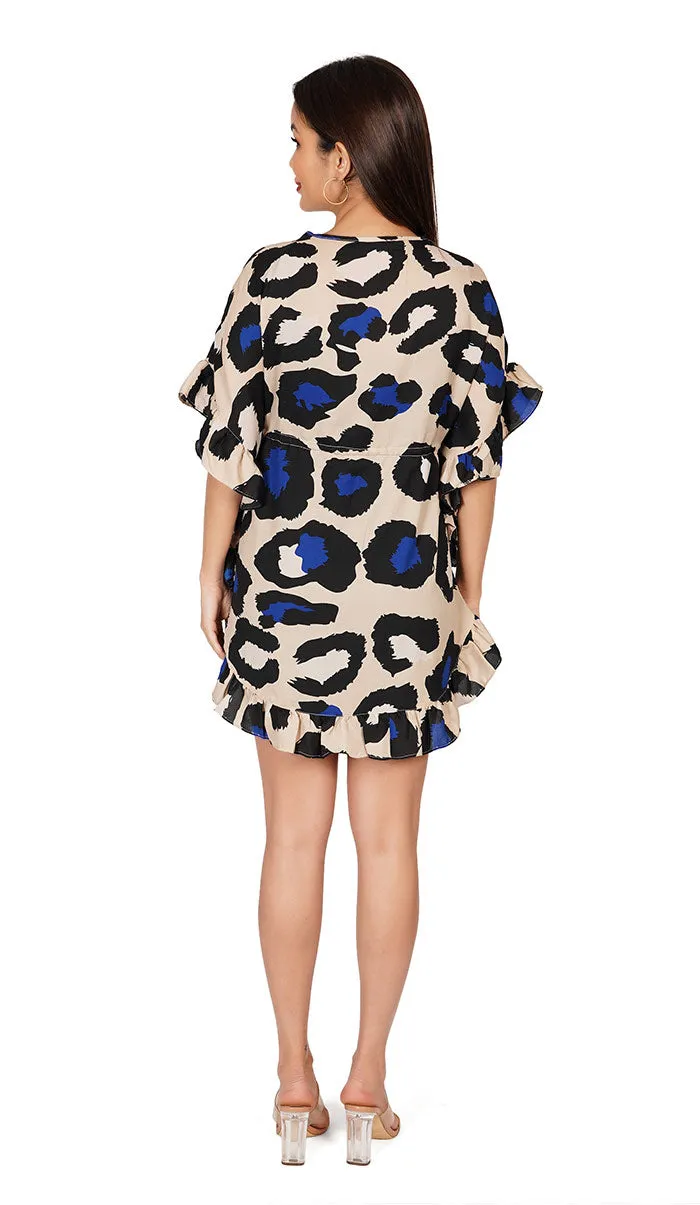 Leopard Print Kaftan Style Swimsuit Cover Up Beach Dress
