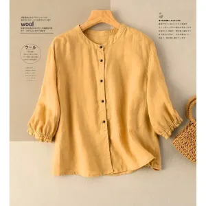 Linen Cotton Puff Sleeve Summer  Shirts Women Blouse  Ladies Loose Vintage Tops Half Sleeve Female Clothing Casual Plus size