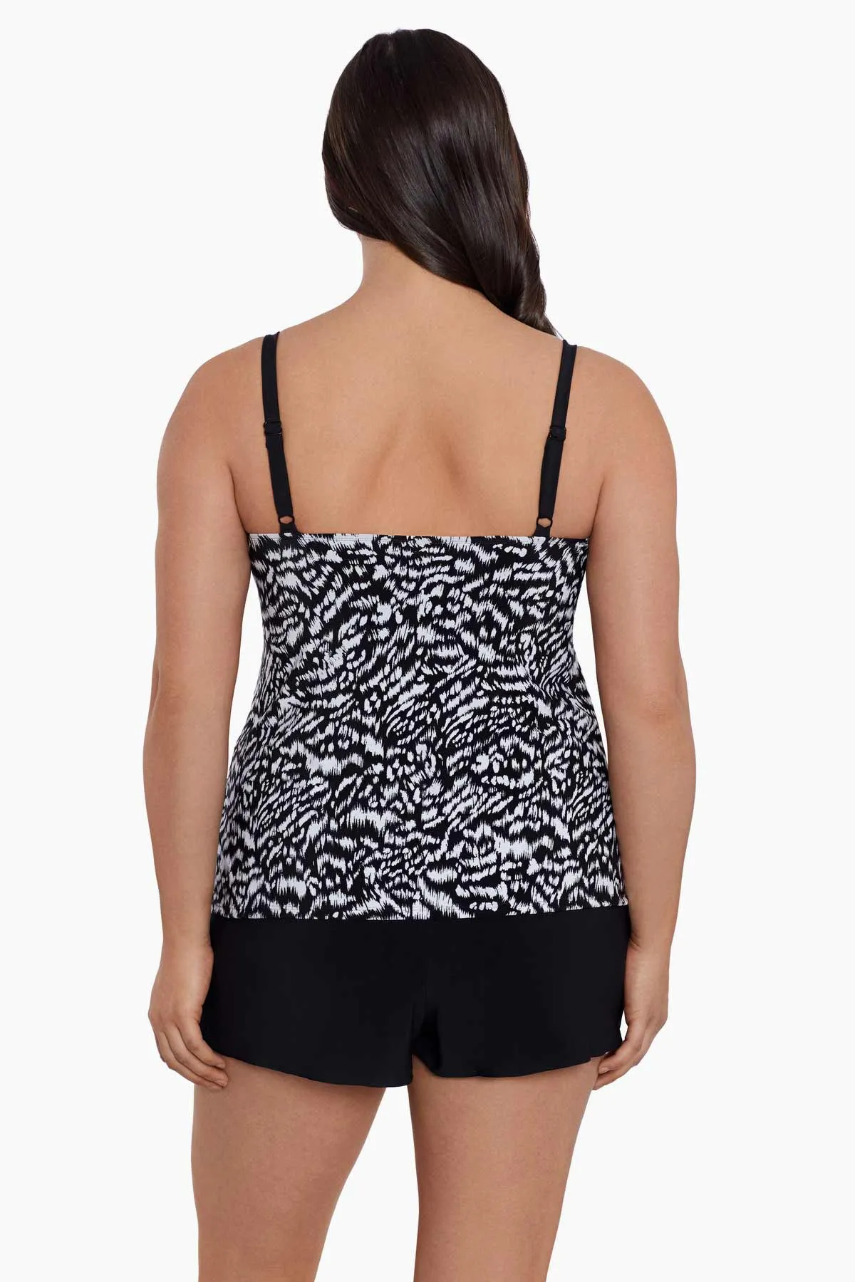 LONGITUDE- Ruffle Faux Shortini W/ Pockets Long Torso One Piece Swimsuit